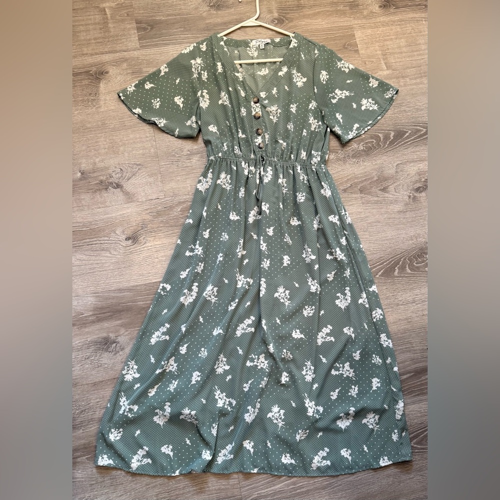 Polagram Green Floral Maxi Dress